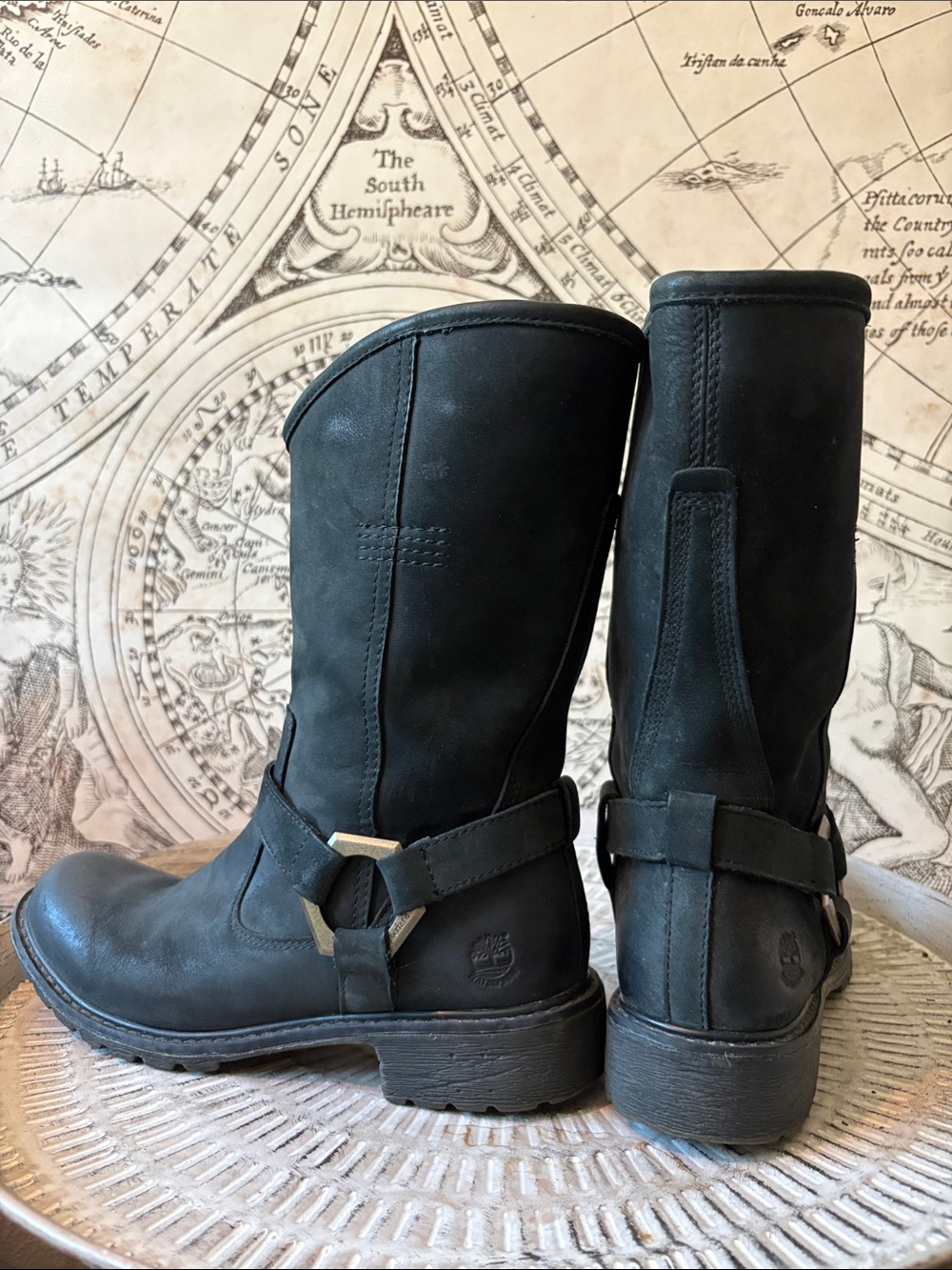 Timberland Stoddard Size 8 Black Harness Moto Biker Engineer boots Y2K - Picture 3 of 7